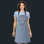 Rustic Monogram Family Name Classic Stylish Blue Apron<br><div class="desc">Rustic Monogram Personalised Family Name Classic Stylish Blue Apron. Personalised monogram initial, with the family's last name or any name and established date in script lettering on a blue grey background. Apron makes a unique gift for a wedding, newlyweds or bridal shower gift. Lovely for their new life together also...</div>