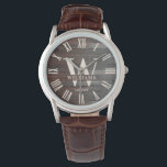 Rustic Monogram Farmhouse Custom Family Name Retro Watch<br><div class="desc">Personalised Family Name, monogram, and year established Rustic Modern watch in a trendy farmhouse style design with roman numeral clock face and dark wood plank / shiplap backdrop design. Perfect gift for newlyweds, wedding or housewarming present or grandparents gift, or for a home make-over in your cabin, cottage, or country...</div>
