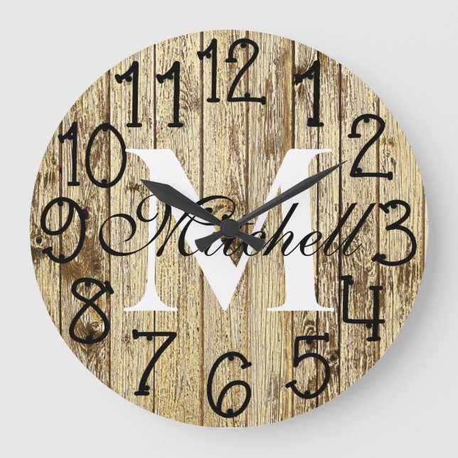 Rustic Monogram Farmhouse Custom Wood  Large Clock (Front)