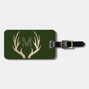 Rustic Monogram Green Custom Bag Tag with Antlers