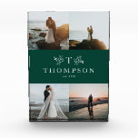 Rustic monogram green wedding collage photo block<br><div class="desc">With room for 4 photos, this photo display showcases images from your wedding along with an initial surrounded by rustic branches. The rich green background colour can be changed by clicking customise further. Add a last name and established date for the perfect way to commemorate your wedding day and the...</div>