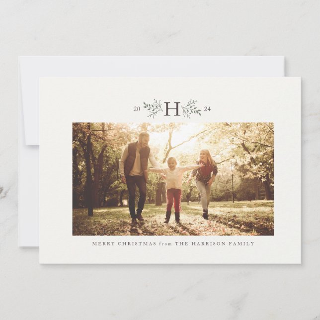 Rustic monogram holiday photo card (Front)