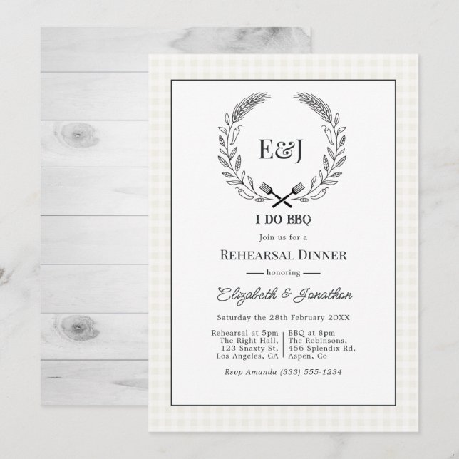 Rustic Monogram I Do BBQ Rehearsal Dinner Invitation (Front/Back)