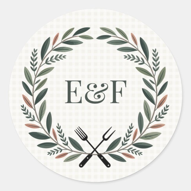 Rustic Monogram I Do BBQ Wedding Classic Round Sticker (Front)