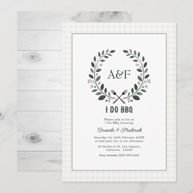 Rustic Monogram I Do BBQ Wedding Invitation (Front/Back)
