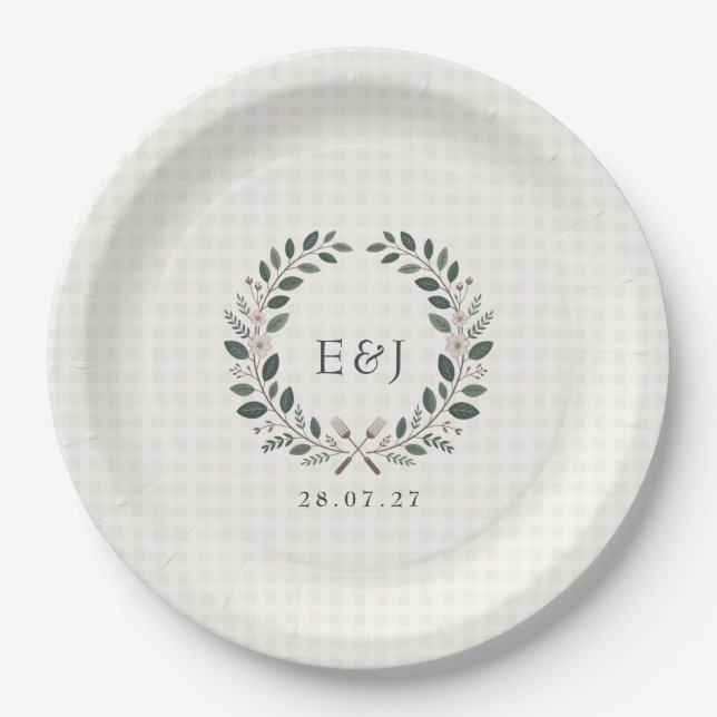 Rustic Monogram I Do BBQ Wedding Paper Plate (Front)