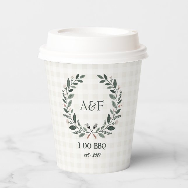 Rustic Monogram I Do BBQ Wedding Shower Paper Cups (Front)