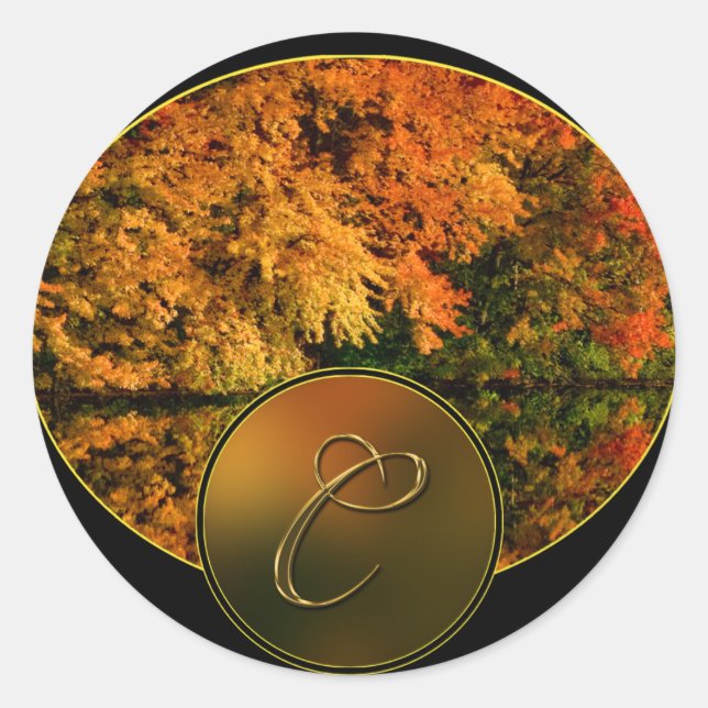 Rustic Monogram Letter C Fall  Wedding Envelope Classic Round Sticker (Front)