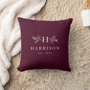 Rustic monogram mulberry plum personalised initial cushion