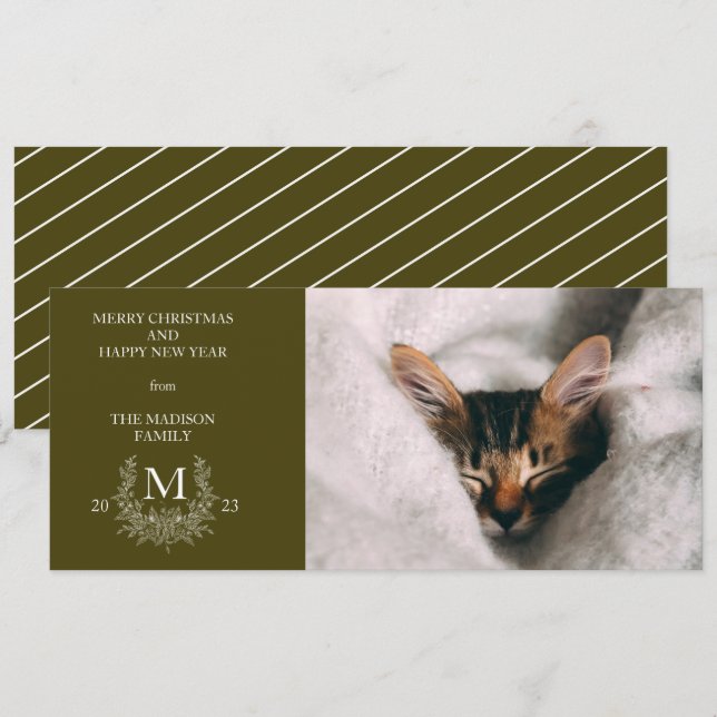 Rustic monogram Mustard Brow holiday photo card (Front/Back)