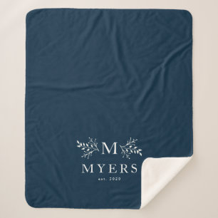 Rustic monogram navy blue personalised sherpa blanket