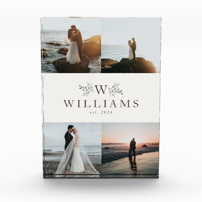 Rustic monogram newlywed wedding collage photo block (Front)