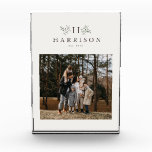 Rustic monogram personalised photo block<br><div class="desc">This vertical one-photo plaque features a prominent monogram surrounded by rustic festive branches. This makes a great gift for newlyweds or a great use of a family photo as a gift for parents,  grandparents and more.</div>