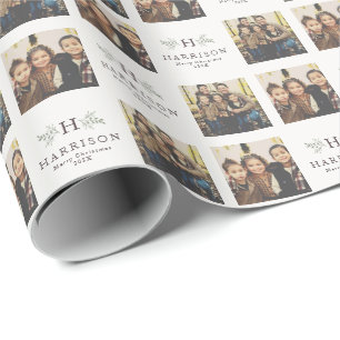 Rustic monogram personalised photo holiday wrapping paper