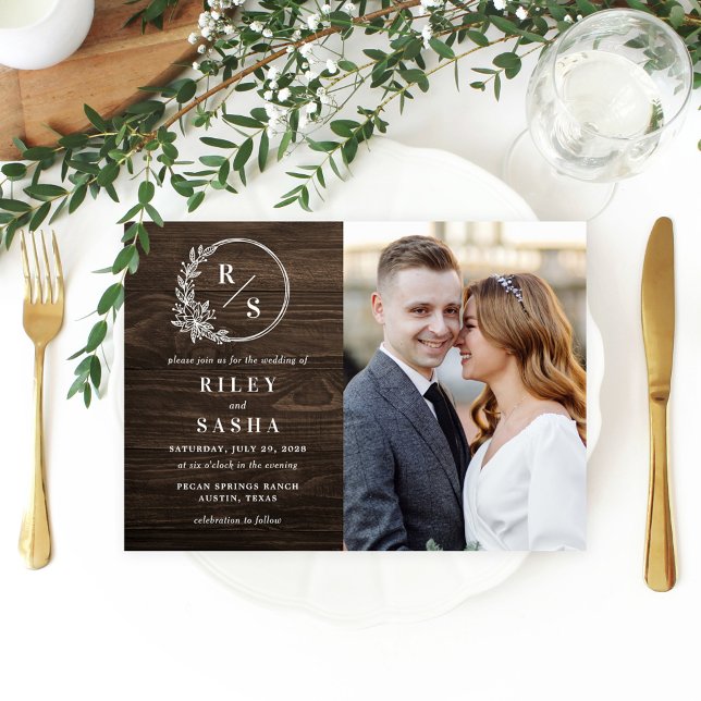 Rustic Monogram Photo Wedding Invitation (Creator Uploaded)
