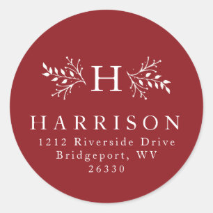Rustic monogram red address sticker