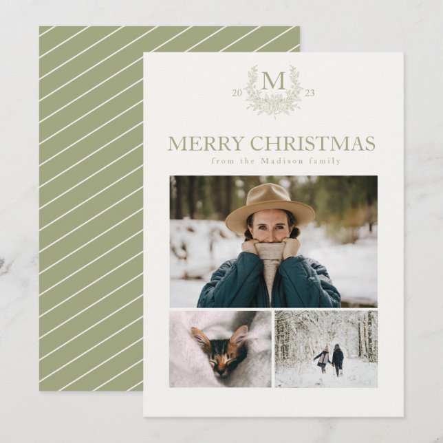 Rustic monogram Sage Green personalised initial  Holiday Card (Front/Back)