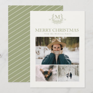 Rustic monogram Sage Green personalised initial Holiday Card