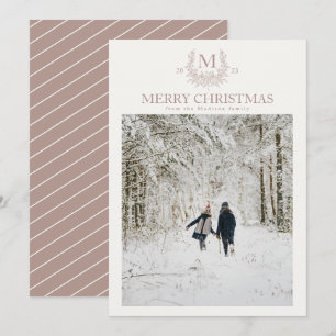 Rustic monogram Silver Pink personalised initial Holiday Card