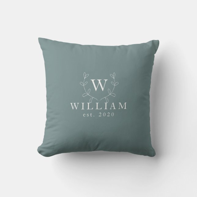 Rustic monogram soft blue personalised initial cushion (Front)