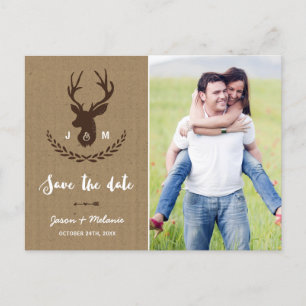 Rustic Monogram   Stag Photo Save the Date Announcement Postcard