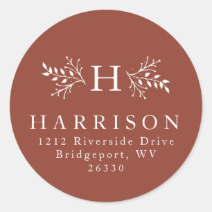 Rustic monogram terracotta fall return address classic round sticker