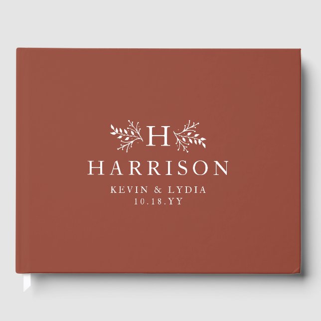 Rustic monogram terracotta rust fall wedding guest book (Front)