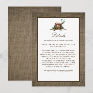 Rustic Monogram Tree & Burlap Wedding Detail Enclosure Card
