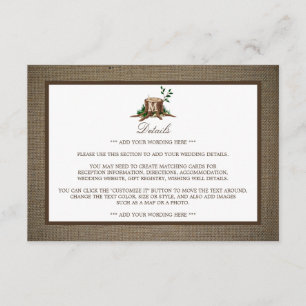 Rustic Monogram Tree & Burlap Wedding Detail Enclosure Card