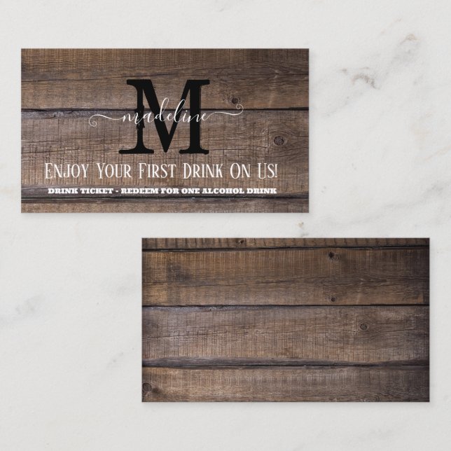 Rustic Monogram Wedding Drink Voucher Card  (Front/Back)