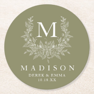 Rustic Monogram Wedding Paper Coaster
