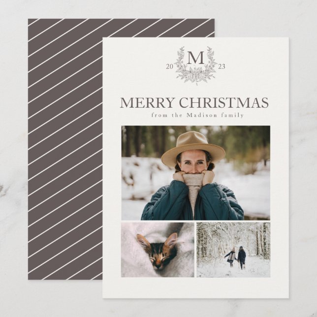 Rustic monogram Wenge personalised initial  Holiday Card (Front/Back)