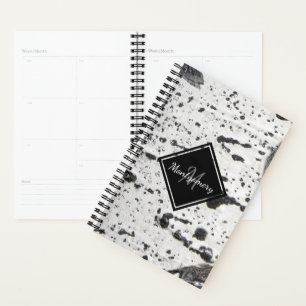 Rustic Monogram White AspenTree Bark Texture Name Planner