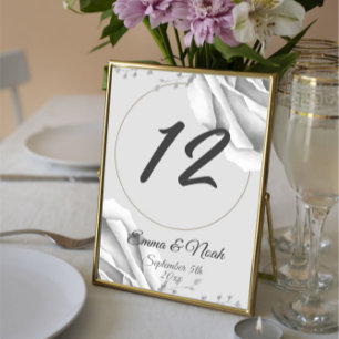 Rustic Monogram white roses Flowers wedding Table Number