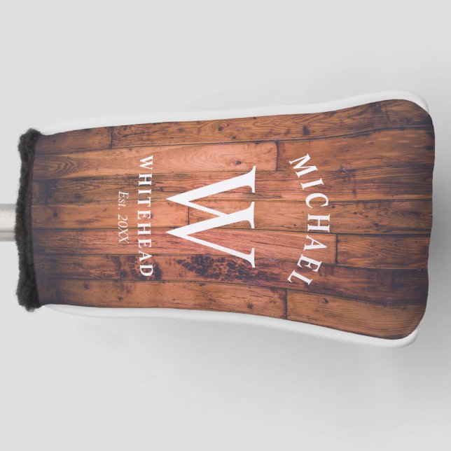 Rustic Monogram Wood Golf Head Cover (Front)