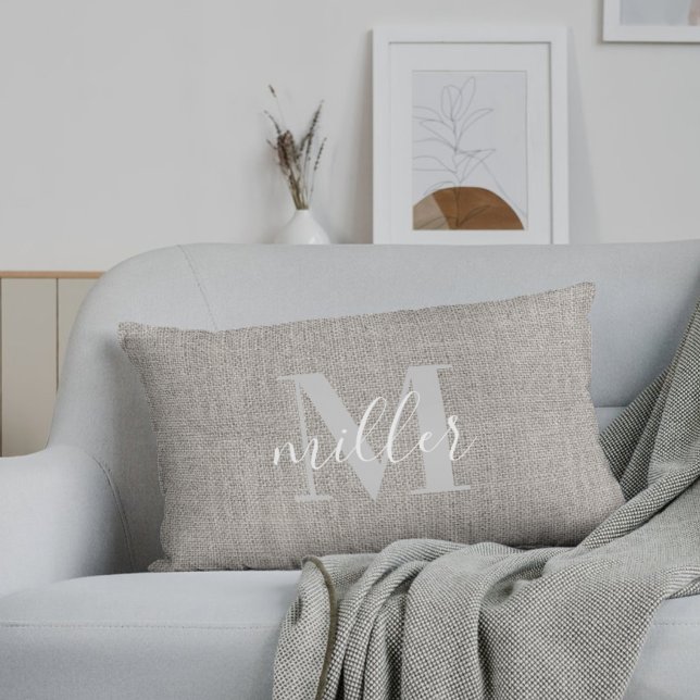 Rustic Monogrammed Family Name Lumbar Pillow (Creator Uploaded)