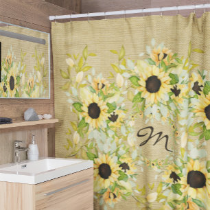 Rustic monogrammed farmhouse country burlap shower curtain