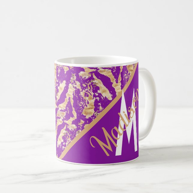rustic MOnogrammed Gold Marble on purple Coffee Mug (Front Right)