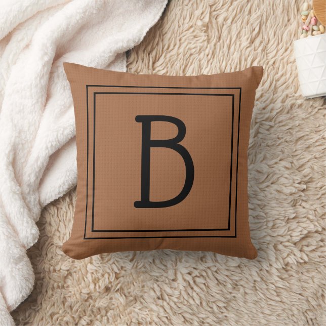 Rustic Monogrammed Initial Brown Black Square Cushion (Blanket)