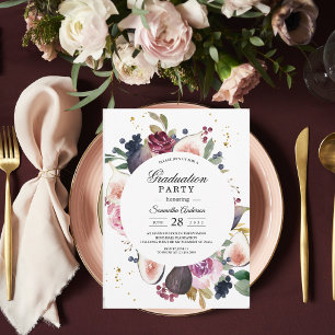Rustic Moody Burgundy Floral & Berry Graduation Invitation