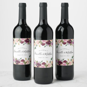 Rustic Moody Floral Personalised Wedding Wine Label