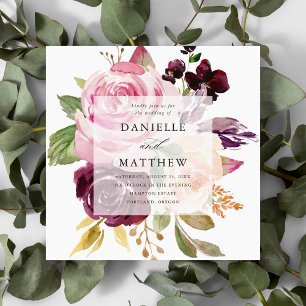 Rustic Moody Floral Wedding Invitation   Square