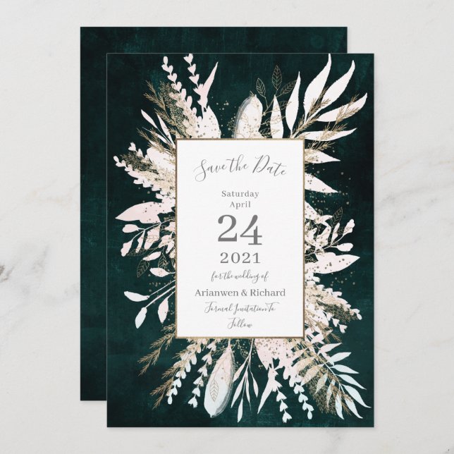 Rustic moody Green Botanicals Save the Date Invitation (Front/Back)