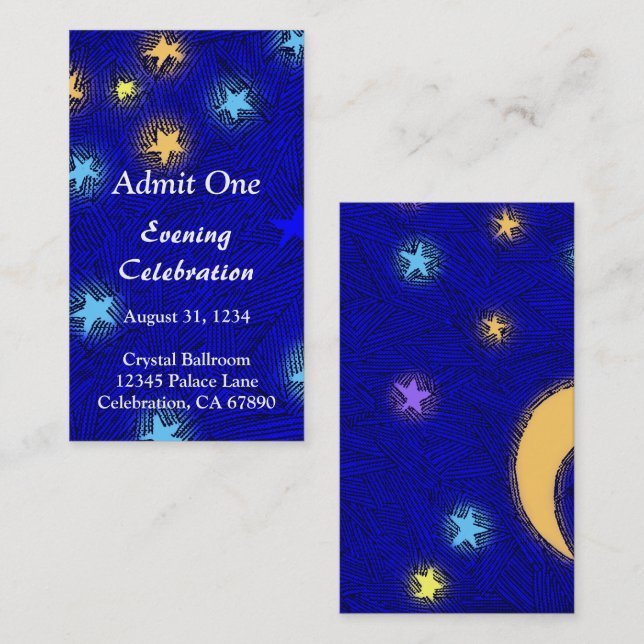 Rustic Moon and Stars Event Ticket Business Card (Front/Back)