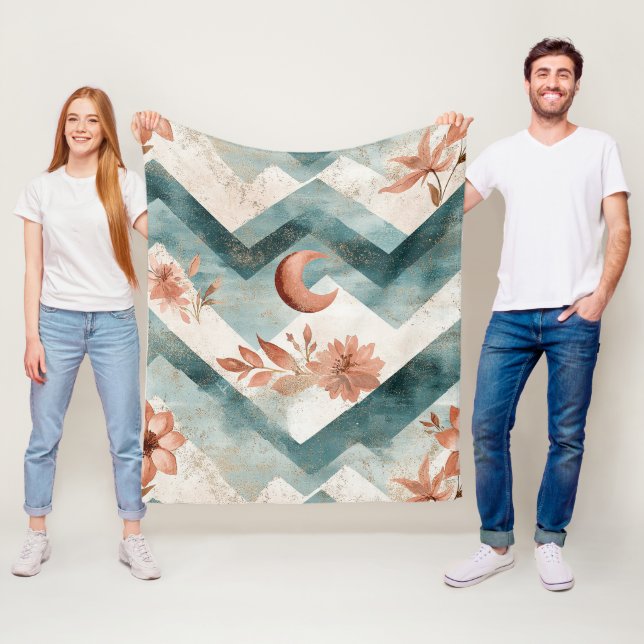 Rustic Moon Floral Chevron Earthy Pattern (2) Fleece Blanket (In Situ)