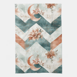 Rustic Moon Floral Chevron Earthy Pattern (3) Tea Towel