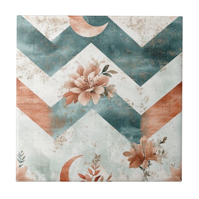 Rustic Moon Floral Chevron Earthy Pattern (3) Tile (Front)