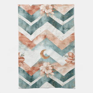 Rustic Moon Floral Chevron Earthy Pattern (4) Tea Towel