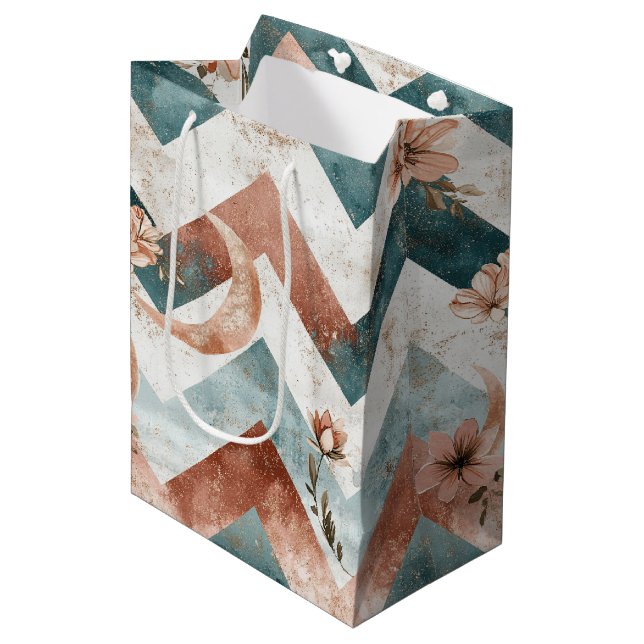 Rustic Moon Floral Chevron Earthy Pattern (5) Medium Gift Bag (Front Angled)