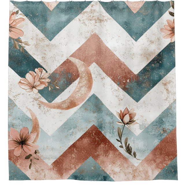 Rustic Moon Floral Chevron Earthy Pattern (5) Shower Curtain (Front)